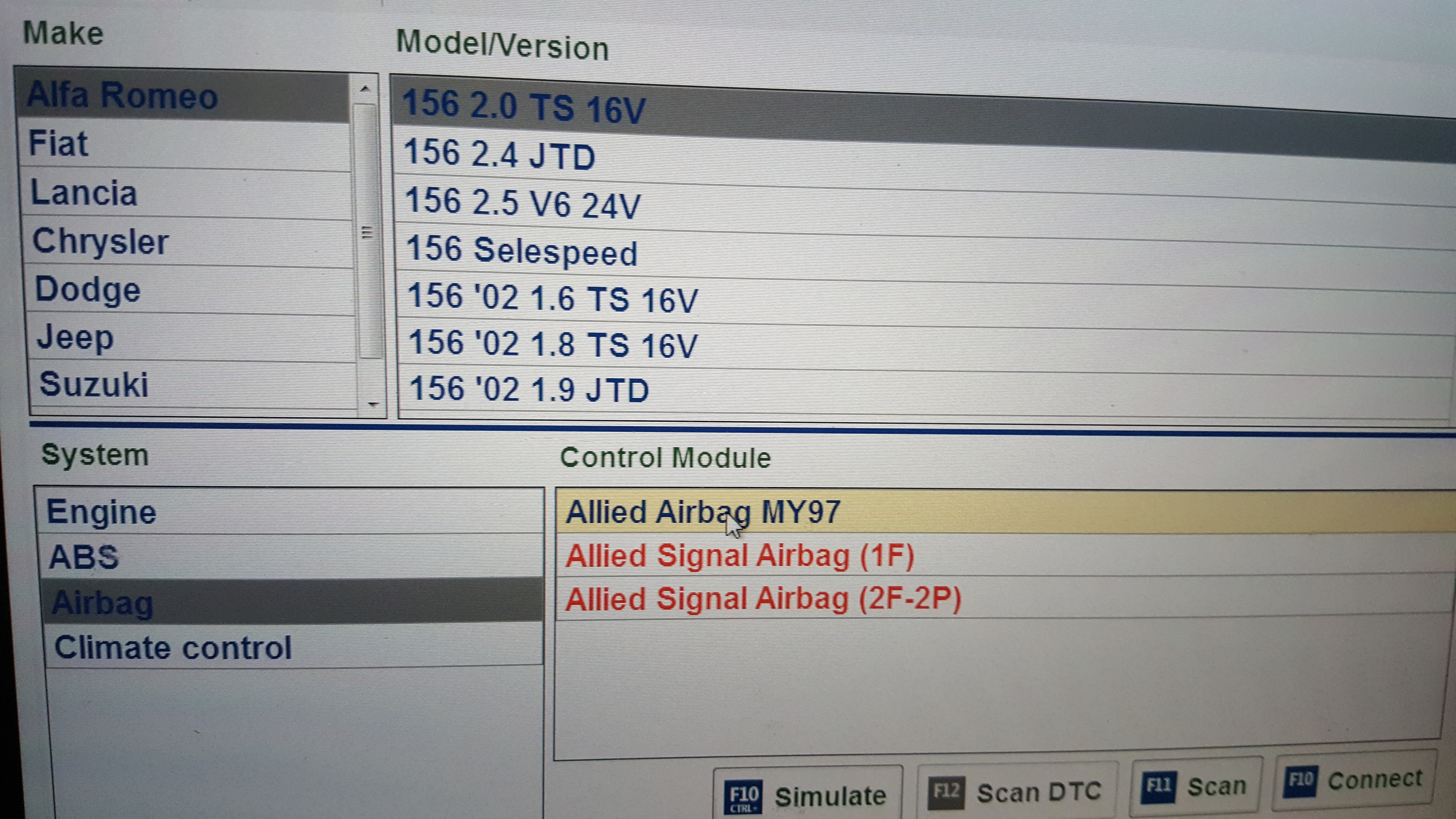 Fehler 01 internal Airbag Ecu 156 bj99